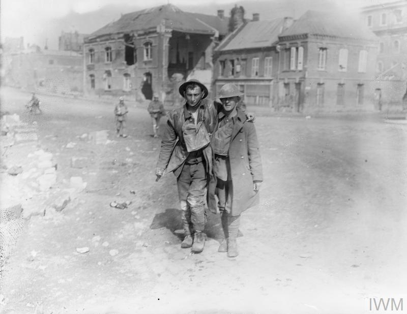 IWM (Q 10779) A wounded soldier of the British 66th Division, 23 March 1918
