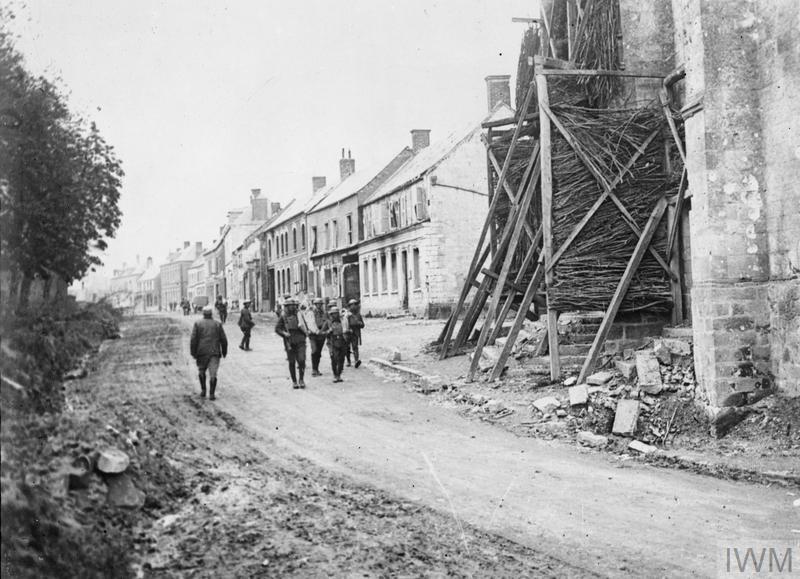IWM Q 61329 British troops in the Rue de l'Eglise (Church Street) at Mailly-Maillet, 20 April 1918