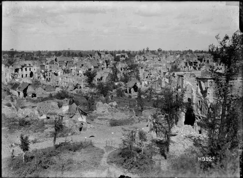 nlnzimage 1-2 013561-G view of Bapaume from Citadel after capture by NZers, 30 Aug 1918