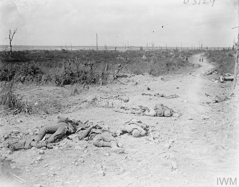 IWM (Q 7044) 2nd Battle of Bapaume, dead German soldiers in sunken lane, 6 Sep 1918