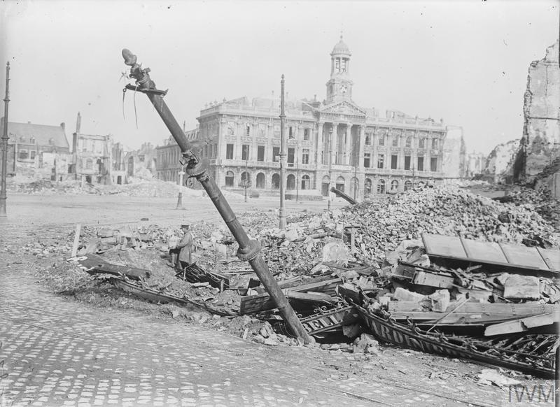 IWM (Q 3314) Main square in Cambrai, showing damaged buildings and the town hall, 23 October 1918