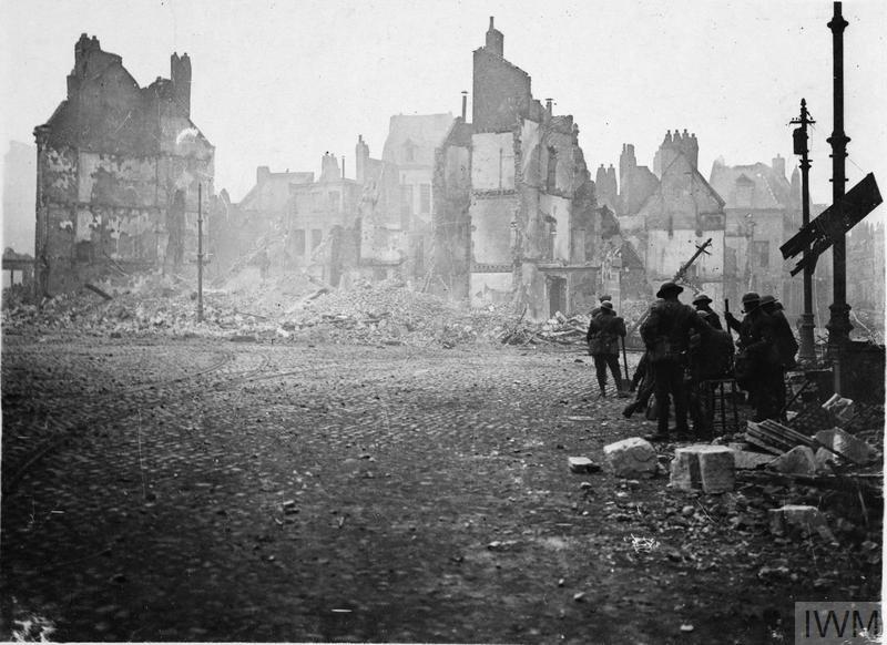 IWM (Q 78789) Canadian or British troops in the main square of ruined Cambrai, 10 Nov 1918