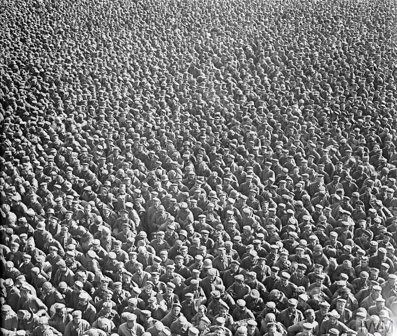 IWM (Q 9355) Battle of St Quentin Canal, prisoners in clearing depot, Abbeville, 2nd October 1918